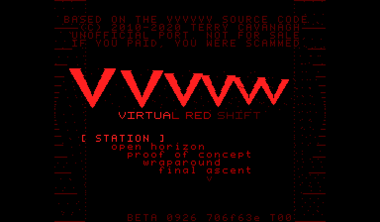 Title screen OPTIONS, JUKEBOX page: a list of track names, the cursor on STATION