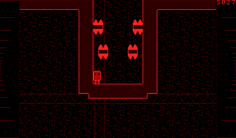 Space Station, room S027: the captain at the bottom of a narrow shaft, four enemies moving just above him, the station structure in the distance