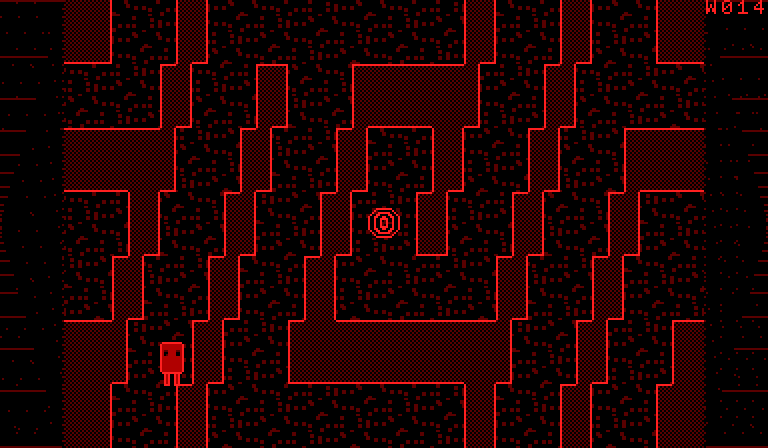 Warp Zone, room W014: a maze of walls, a warp token in the middle, the captain at the bottom left